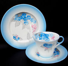 SHELLEY BLUE 'PHLOX' PATTERN REGENT SHAPE TRIO,  c.1933