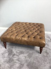 Extra Large Chesterfield Footstool/coffee Table In Distressed Brown Leather