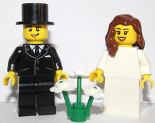 LEGO Bride Brown Hair & Groom Minifigure  Black Suit Top Hat Black  Wedding