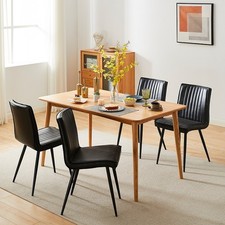 4x Black Dining Chairs Faux Leather High Back Armless Dinging Room Line Design