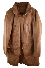 WOODLAND Brown Leather Coat size Uk 16 Womens Full Zip Casual Outdoors Outerwear