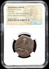 Byzantine Empire. Anonymous Christ Follis, 975-1035AD. Class A2-3. NGC Certified