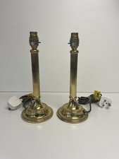 Pair Vintage Brass Column Candlestick Design Table Lamp Base Made in England 12"