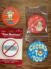 4 Vtg Hallmark USA Santa Claus Christmas Pinback/ Buttons  2-1/4”