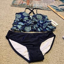 Jump'N Splash Girl' Blue &Yellow Pineapples crossback Tankini Swimsuit SZ 12 New