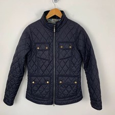 Barbour Abbey Quilted Jacket Womens 10 Navy Blue Liberty Fabric Zip Up Coat