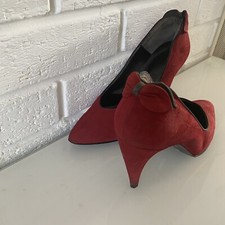 Ladies Shoes Size 7 Red BALLY 100% Suede 3.5" Heel Bow Back Party