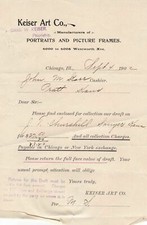 U.S. KEISER ART CO. Chicago 1902 Portraits and Picture Frames Invoice Ref 45347