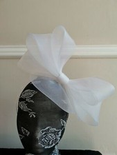 white crin fascinator on headband millinery wedding hat ascot race fancy dress