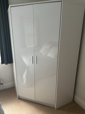 Large 2 Door White Corner Wardrobe With 2 Hanging Rails and 10 Shelves