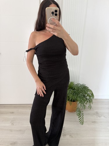 Zara black ribbed knit - black,