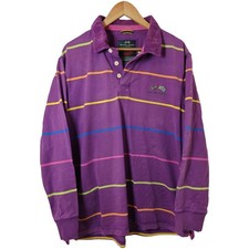 Racing Green, Purple Multicoloured Stripe, Embroidered Rugby Shirt Jersey, UK XL