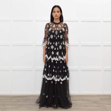 Needle & Thread Grey White Embroidery Tiered Net Maxi Dress