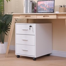 Mobile 3 Drawers File Storage Cabinet Lockable on Wheels Wood Under Desk Drawer