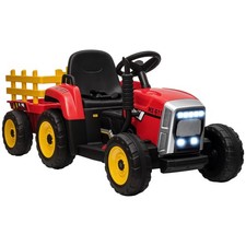HOMCOM Ride On Tractor with Detachable Trailer, Remote Control, Music - Red