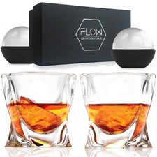 Twist Whiskey Glasses Set Of 2 Home Bar Gift Scotch, Bourbon G&T Tumblers BOXED