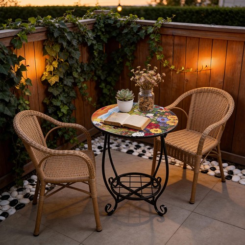 Round mosaic patio - mosaic, bistro