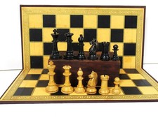 ANTIQUE-VINTAGE 1930s CHESS SET STAUNTON  K 73mm AND BOX + PERIOD FOLDING BOARD