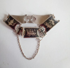 Vintage Sterling Silver Siam Niello Panel Bracelet & Safety Chain 1930s 16.4g