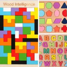 ABC  Shape Tangra Jigsaw Puzzle Colourful Wooden Stocking Filler Kids Toy