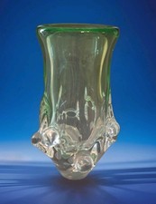 Vintage Skrdlovice Ladislav Palecek Green / Clear Czech Art Glass Vase 