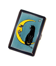 Black Cat on the Moon Cigarette Case Handmade Accessory FREE SHIPPING