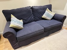 3 seater blue fabric sofa pre