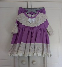 Girls Purple Spanush Dress Size 12-18 Months Frilly Heavy Handmade Dress