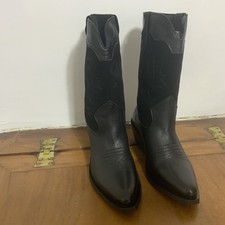 PILCRO Womens Cowboy Boots UK 5 Mid Calf Western Black Suede Leather Block Heel