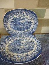 2 x English Ironstone Blue & White Square Plates Platters 9" x 10½" (27 x 23 cm)