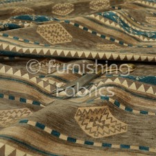 Quality Kilim Aztec Pattern With Stripes In Brown Teal Gold Upholstery Fabric