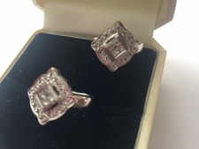 9ct White Gold Diamond Earrings  Pre Owned Safety Backs Hinged Antique Style 