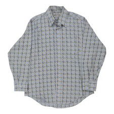 1970's Kmart Patterned Shirt - XL Blue Polyester