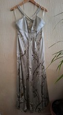 Ted Baker Silver Silk Cherry Blossom Print Maxi Dress Size 3 UK 12 14