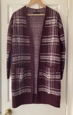 Marks & Spencer Plum Mix Long Length Knitted Open Front Cardigan Jacket Size S