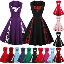 Plus Size Women Vintage 1940s 50s Rockabilly Evening Party Summer Swing Dress