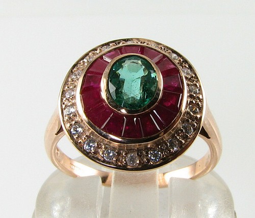 9ct rose gold - rose, emerald