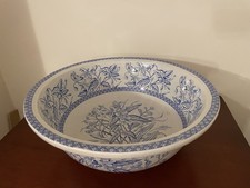 Large porcelain wash bowl blue white  15" antique