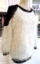 UNBRANDED UNUSUAL WHITE FLUFFY AND BLACK SHOULDERS JUMPER SZ 14-16
