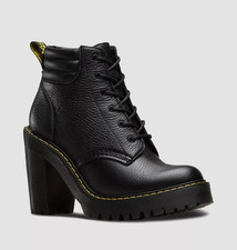 Dr Martens Persephone Black Milled Nappa Leather High Heeled Platform Boots 6.5