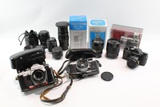 Assorted Vintage 35mm SLR Film Cameras w/ Some Manual Lenses & Cases Job Lot 