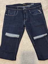 Replay Men's Anbass Slim Jeans Navy Blue Cotton, W34 L30