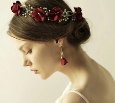 Girls Bridesmaids Dark Red Garland Flower  Hair Accessory Headband Headdress