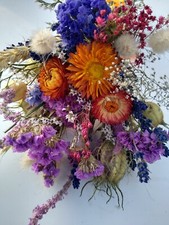Dried Flower Orange Purple Autumn bouquet, Bright dried flower gift 30cm x 20cm
