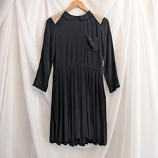Black And White Silk Peter Pan Collar Mini Dress, XS, Pleated Skirt