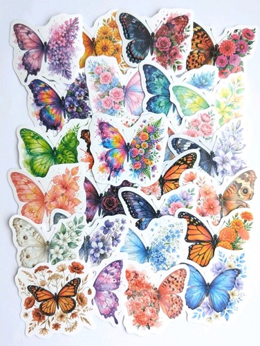 Floral butterfly stickers 50x - floral,