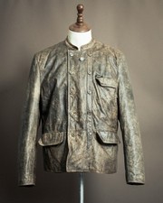 Vintage Petroff Leather Jacket Swedish Military Style Tartan Lined Brown