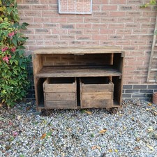 Rustic Trolley Cart Shop Display Wooden Storage Shelf