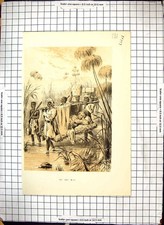 Original Old Antique Print Native Men Transport River Scene