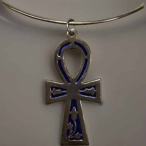 Vintage blue enamel ankh cross - ankh,